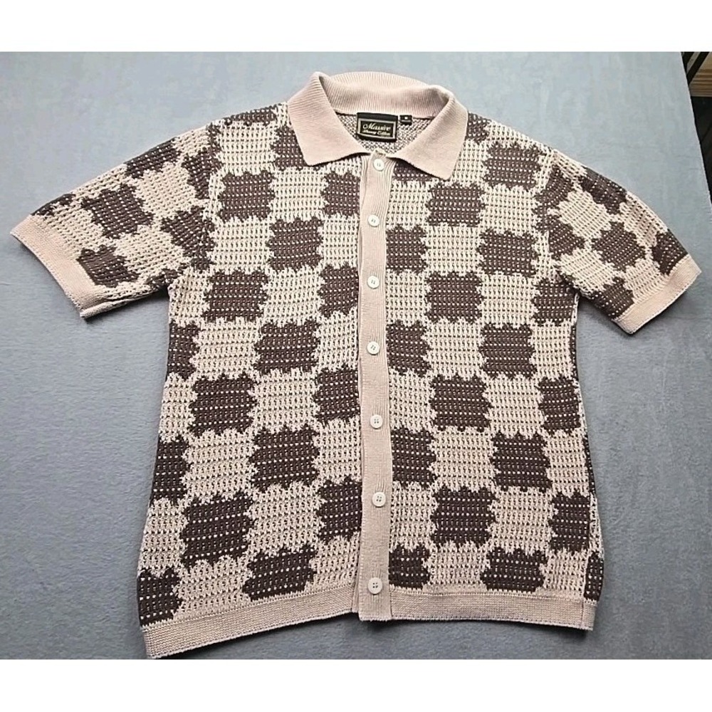 Men's massive‎ luxury edition crochet knit button up sweater short sleeve size M